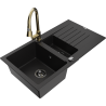 Mexen Matias granite sink 1.5-bowl with drainer and Elia kitchen mixer tap, black - 6502-77-670101-50-B