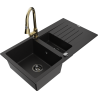 Mexen Matias lava-louça de granito 1,5-cuba com escorredor e torneira de cozinha Elia, preto - 6502-77-670101-50-B