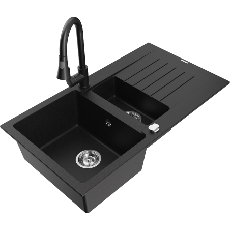 Mexen Matias granitdiskho 1,5-fack med avrinningsyta och köksblandare Elia, svart - 6502-77-670101-70