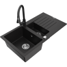 Mexen Matias granit izlietne ar 1,5 sadaļu un notecinātāju un virtuves jaucējkrānu Elia, melna - 6502-77-670101-70
