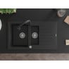 Mexen Matias granit izlietne ar 1,5 sadaļu un notecinātāju un virtuves jaucējkrānu Elia, melna - 6502-77-670101-70