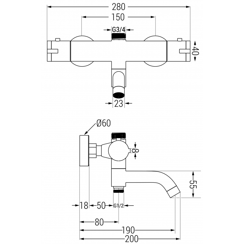 Mexen Kai miscelatore termostatico per vasca-doccia, oro - 77900-50