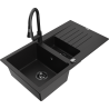 Mexen Matias granite sink 1.5-bowl with drainer and Elia kitchen tap, black - 6502-77-670101-70-B