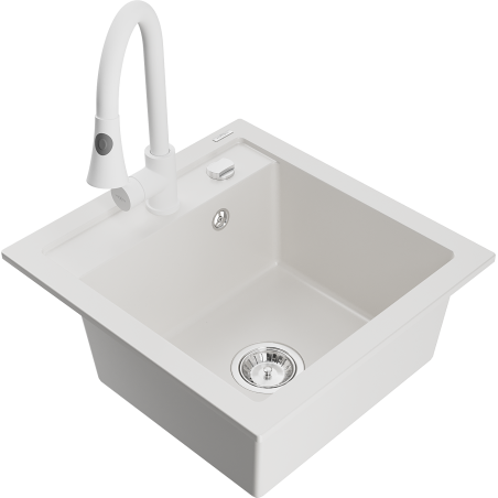 Mexen Vito lava-loiça de granito de uma bacia com torneira de cozinha Elia, branco - 6503-20-670101-20