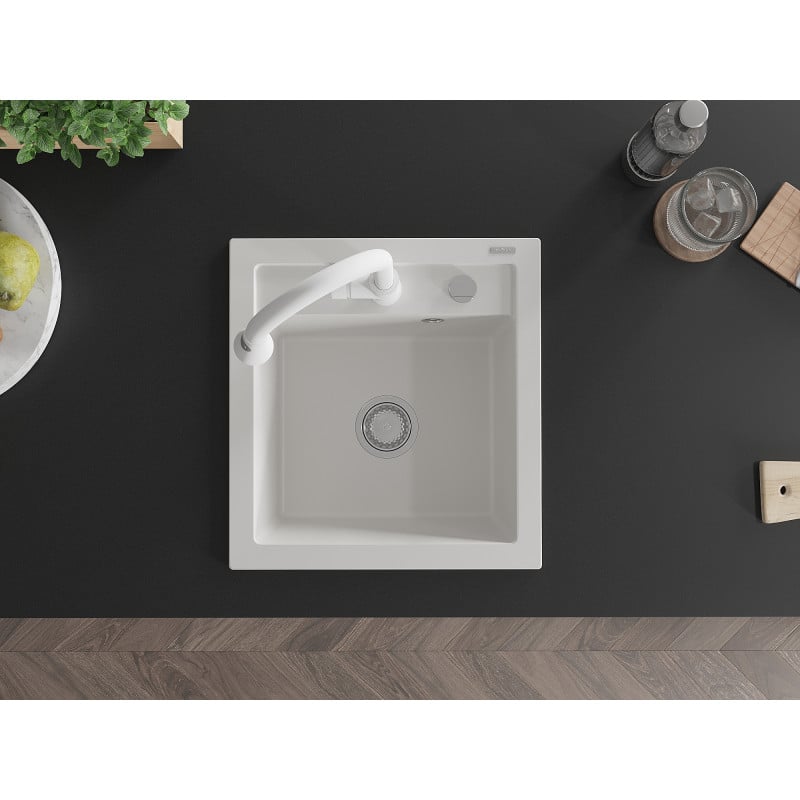 Mexen Vito Granitspüle 1-beckig mit Küchenarmatur Elia, weiß - 6503-20-670101-20