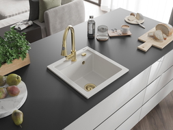 Mexen Vito single-bowl granite sink with Elia kitchen tap, white - 6503-20-670101-50