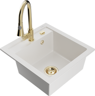 Mexen Vito 1-bowl granite sink with kitchen faucet Elia, white - 6503-20-670101-50