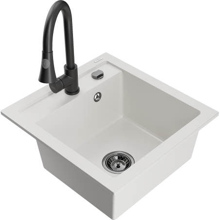 Mexen Vito lava-louça de granito de uma bacia com torneira de cozinha Elia, branco - 6503-20-670101-70