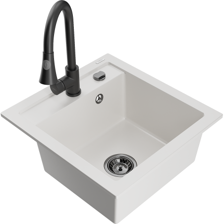 Mexen Vito lavello in granito a 1 vasca con miscelatore cucina Elia, bianco - 6503-20-670101-70