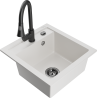 Mexen Vito granite sink 1-bowl with Elia kitchen tap, white - 6503-20-670101-70