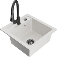 Mexen Vito lavello in granito a 1 vasca con miscelatore cucina Elia, bianco - 6503-20-670101-70