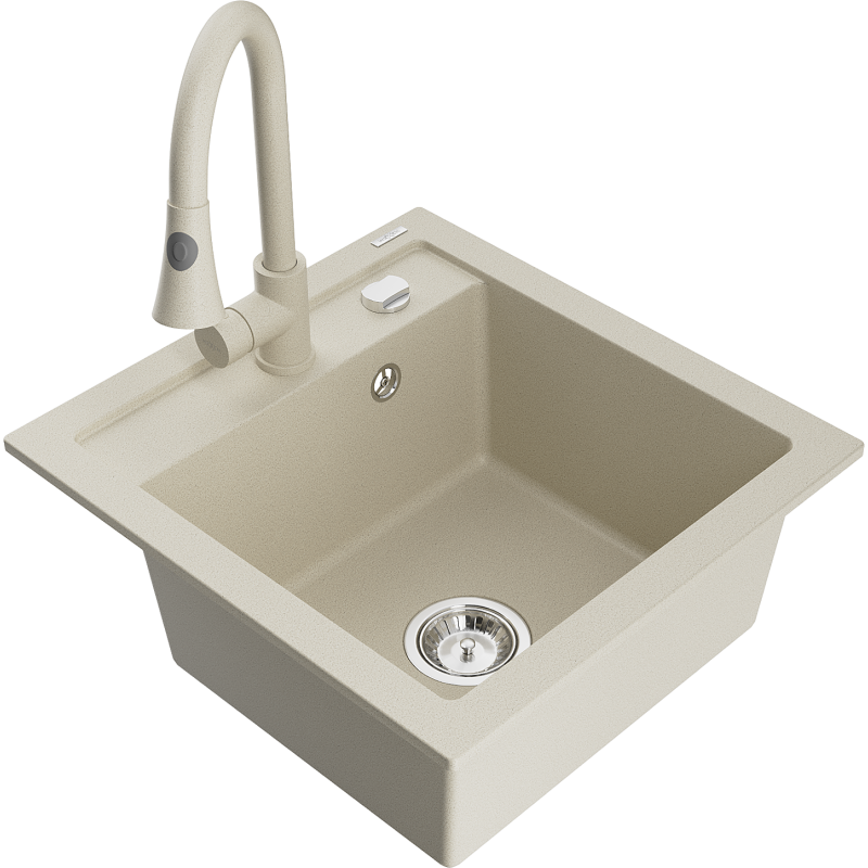 Mexen Vito fregadero de granito de 1 cubeta con grifo de cocina Elia, beige - 6503-69-670101-69