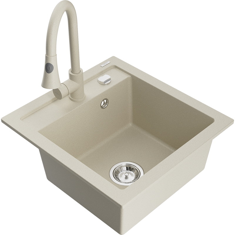 Mexen Vito fregadero de granito de 1 seno con grifo de cocina Elia, beige - 6503-69-670101-69
