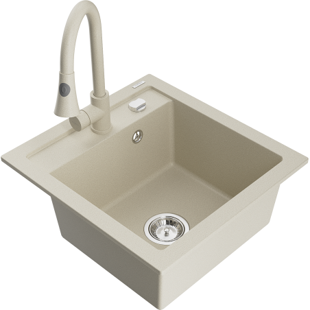 Mexen Vito évier en granit 1-bac avec robinet de cuisine Elia, beige - 6503-69-670101-69