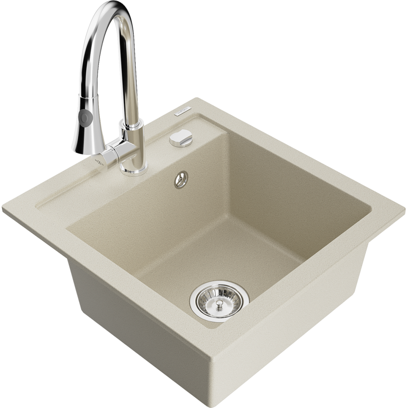 Mexen Vito lavello in granito a 1 vasca con rubinetto da cucina Elia, beige - 6503-69-670101-00