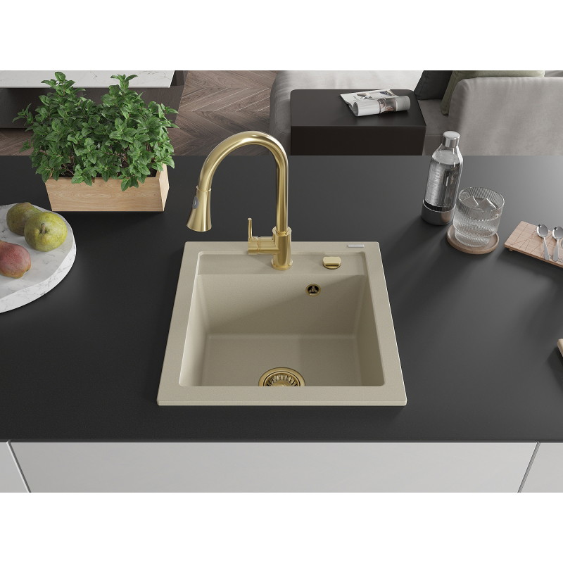 Mexen Vito fregadero de granito de 1 cubeta con grifo de cocina Elia, beige - 6503-69-670101-50