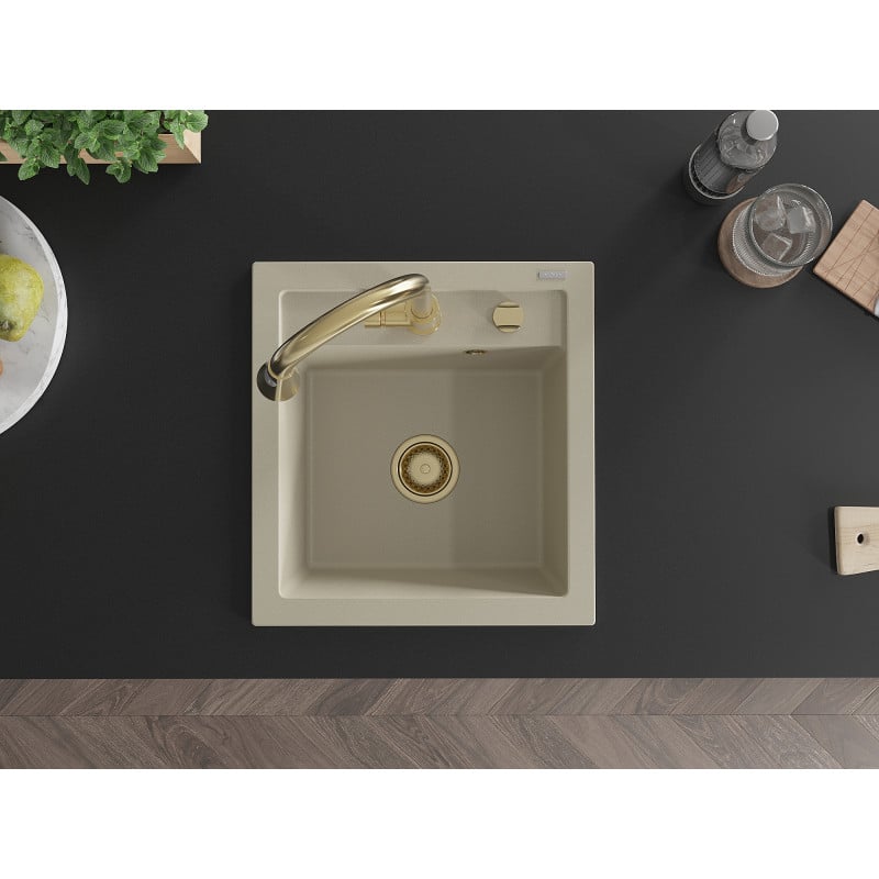 Mexen Vito Granitspülbecken 1-Becken mit Küchenarmatur Elia, beige - 6503-69-670101-50