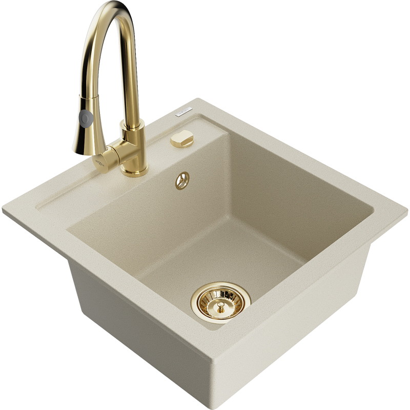 Mexen Vito Granitspüle 1-beckig mit Küchenarmatur Elia, beige - 6503-69-670101-50