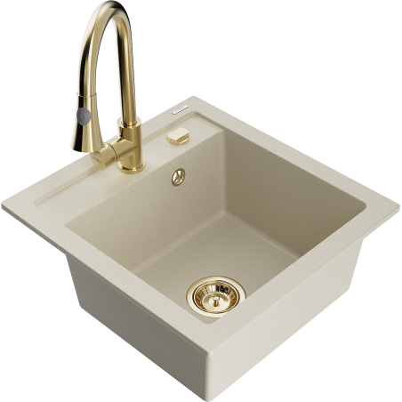 Mexen Vito fregadero de granito de 1 cámara con grifo de cocina Elia, beige - 6503-69-670101-50
