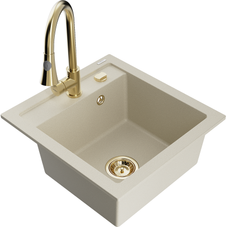 Mexen Vito granit köksvask med en skål och köksblandare Elia, beige - 6503-69-670101-50