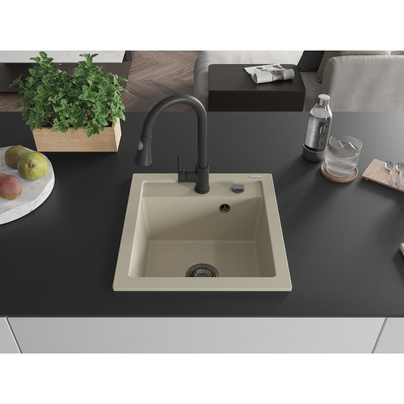 Mexen Vito 1-bowl granite sink with Elia kitchen tap, beige - 6503-69-670101-70