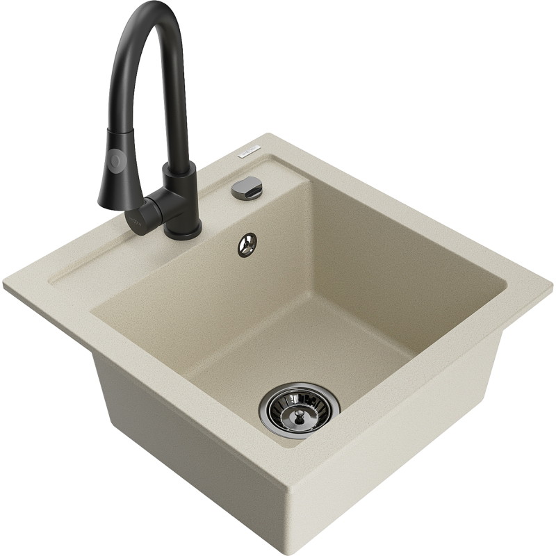 Mexen Vito 1-komorige granieten gootsteen met keukenmengkraan Elia, beige - 6503-69-670101-70
