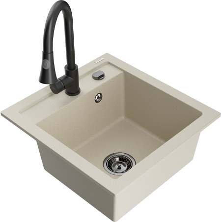 Mexen Vito 1-komorige granieten gootsteen met keukenmengkraan Elia, beige - 6503-69-670101-70