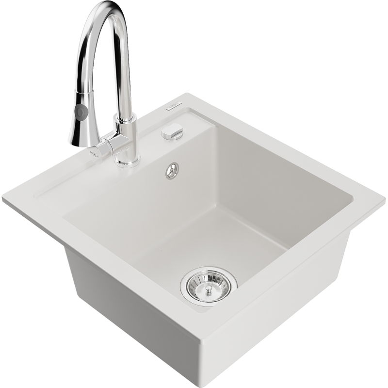 Mexen Vito lava-loiça de granito 1-bacia com torneira de cozinha Elia, branco - 6503-20-670101-00