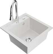 Mexen Vito fregadero de granito de 1 seno con grifo de cocina Elia, blanco - 6503-20-670101-00