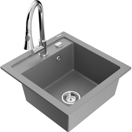 Mexen Vito 1-bowl granite sink with Elia kitchen faucet, gray - 6503-71-670101-00