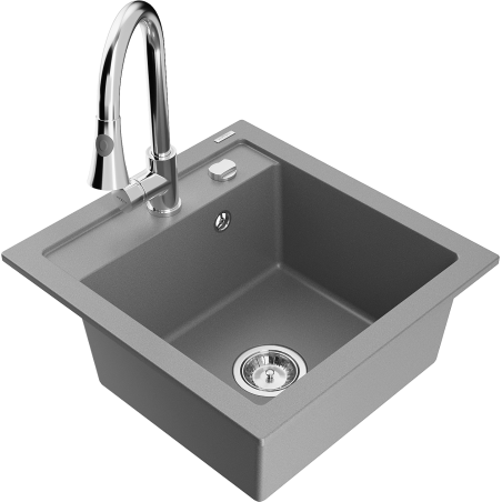 Mexen Vito fregadero de granito de 1 cámara con grifo de cocina Elia, gris - 6503-71-670101-00