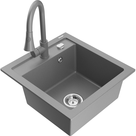 Mexen Vito fregadero de granito de 1 tazón con grifo de cocina Elia, gris - 6503-71-670101-71