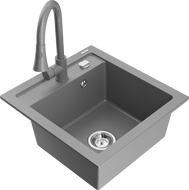 Mexen Vito granite kitchen sink 1-bowl with kitchen tap Elia, grey - 6503-71-670101-71