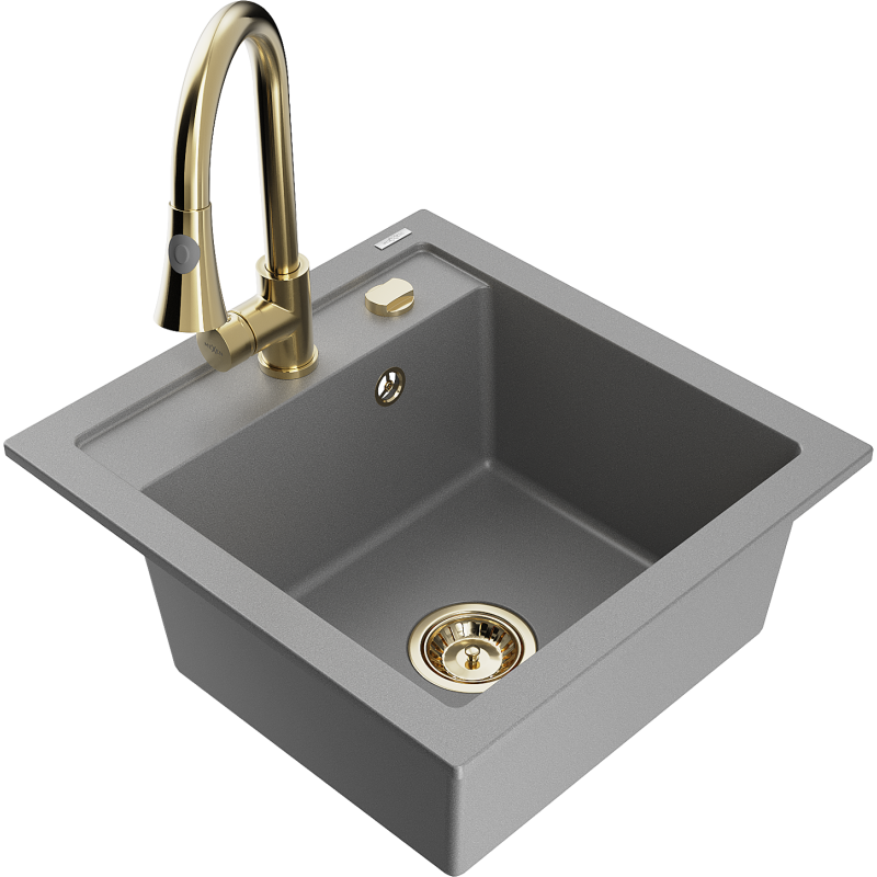 Mexen Vito fregadero de granito de 1 seno con grifo de cocina Elia, gris - 6503-71-670101-50