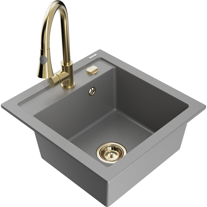 Mexen Vito granitdiskho med 1 facka och köksblandare Elia, grå - 6503-71-670101-50
