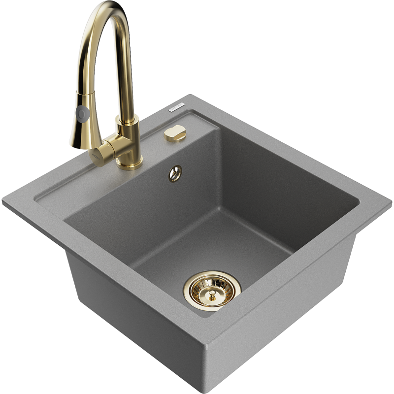 Mexen Vito lavello in granito a 1 vasca con miscelatore cucina Elia, grigio - 6503-71-670101-50