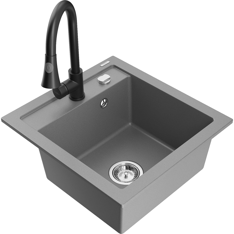 Mexen Vito lava-loiça de granito com 1 cuba com torneira de cozinha Elia, cinzento - 6503-71-670101-70