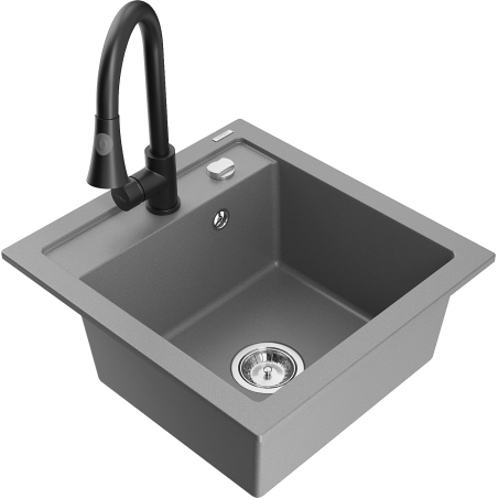 Mexen Vito lavello in granito ad 1 vasca con rubinetto da cucina Elia, grigio - 6503-71-670101-70