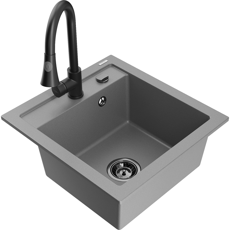 Mexen Vito fregadero de granito de 1 cubeta con grifo de cocina Elia, gris - 6503-71-670101-70-B