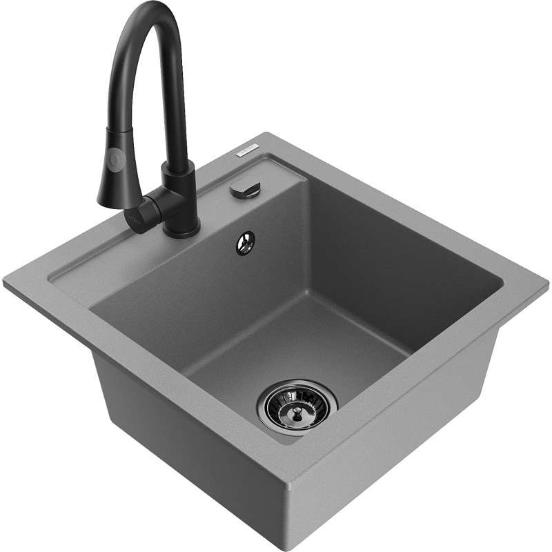 Mexen Vito fregadero de granito de 1 seno con grifo de cocina Elia, gris - 6503-71-670101-70-B