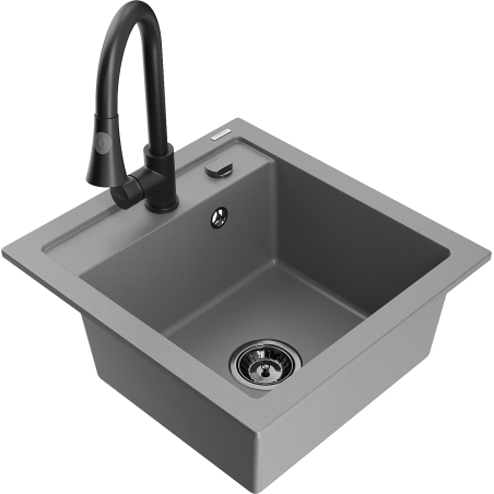 Mexen Vito fregadero de granito de 1 seno con grifo de cocina Elia, gris - 6503-71-670101-70-B