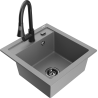 Mexen Vito Granite Kitchen Sink 1-Bowl with Elia Kitchen Tap, Grey - 6503-71-670101-70-B