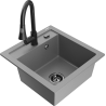 Mexen Vito granite kitchen sink 1-bowl with kitchen faucet Elia, gray - 6503-71-670101-70-B