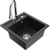 Mexen Vito 1-bowl granite sink with Elia kitchen tap, black/silver metallic - 6503-73-670101-00