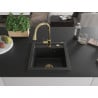Mexen Vito Granitspüle 1-Becken mit Küchenarmatur Elia, Schwarz/Silber Metallic - 6503-73-670101-50