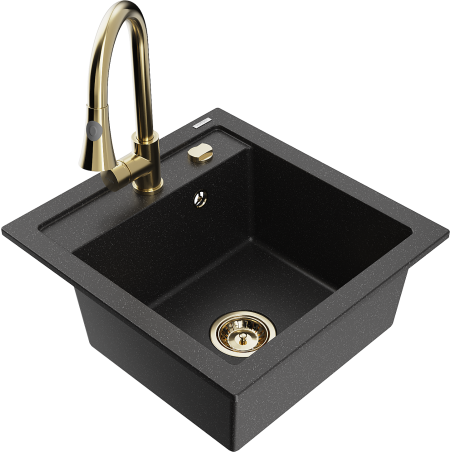 Mexen Vito 1-facks köksbänk i granit med köksblandare Elia, svart/silvermetallic - 6503-73-670101-50