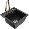 Mexen Vito 1-bowl granite sink with Elia kitchen faucet, black/silver metallic - 6503-73-670101-50