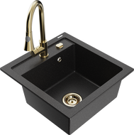 Mexen Vito Granitspüle 1-Becken mit Küchenarmatur Elia, Schwarz/Silber Metallic - 6503-73-670101-50