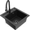 Mexen Vito Granitspüle 1-beckig mit Küchenarmatur Elia, schwarz/silberner Metallic - 6503-73-670101-70-B