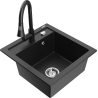 Mexen Vito 1-Komponenten Granitspüle mit Küchenarmatur Elia, schwarz/silber metallic - 6503-73-670101-70